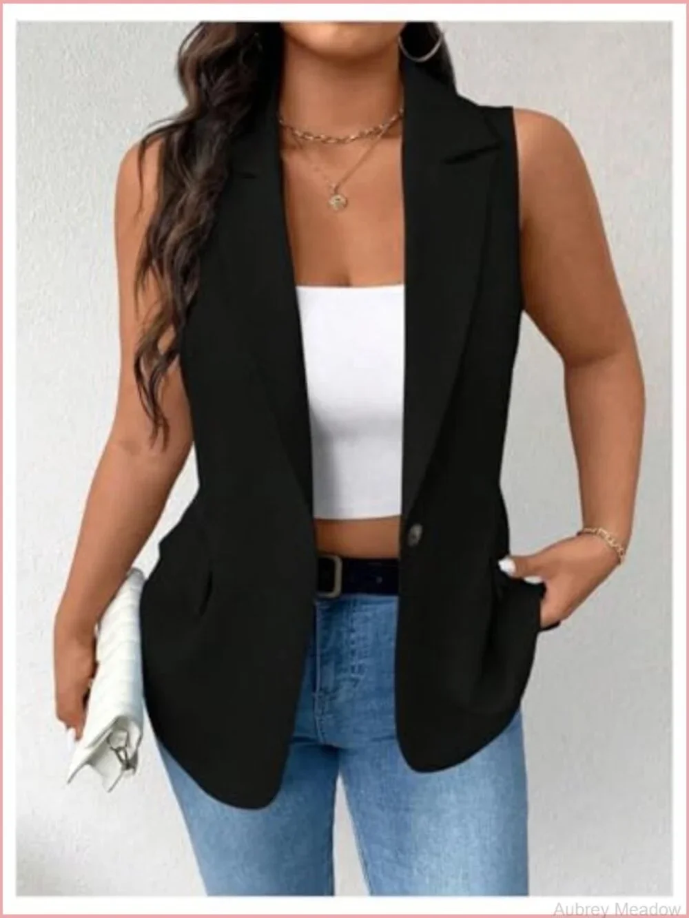 Plus Size Sleeveless Open Front Blazer Vest Jacket Business Casual Office